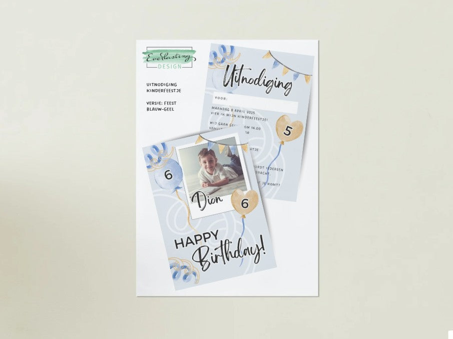 Uitnodiging kinderfeestje - FEEST - Professioneel ontwerp, digitaal (printable)